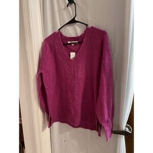 LOFT Womens Sweater M Purple Pullover Wool Blend V Neck Long Raglan Sleeve